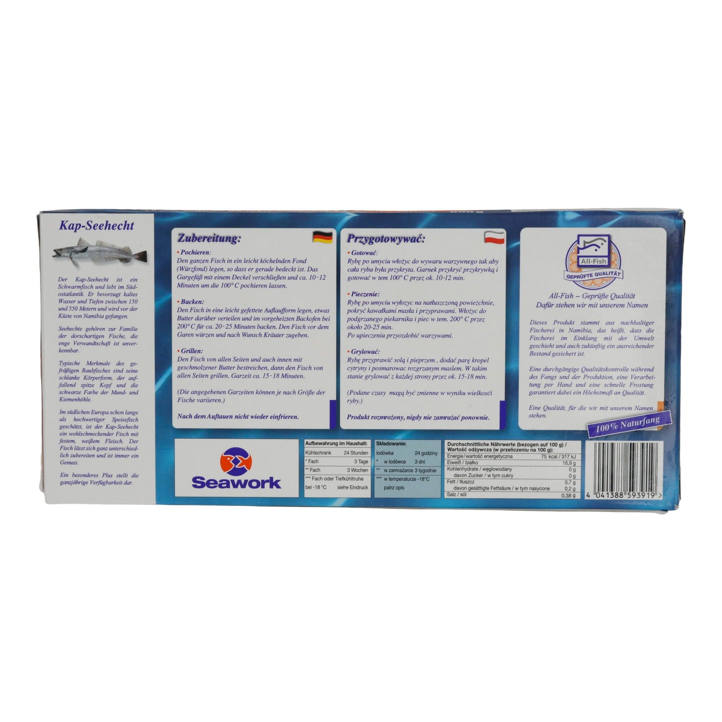 Fisch Seawork | Fisch | Kap-Seehecht, Tiefgefroren, ausgenommen, ohne Kopf | 800g SEAWORK