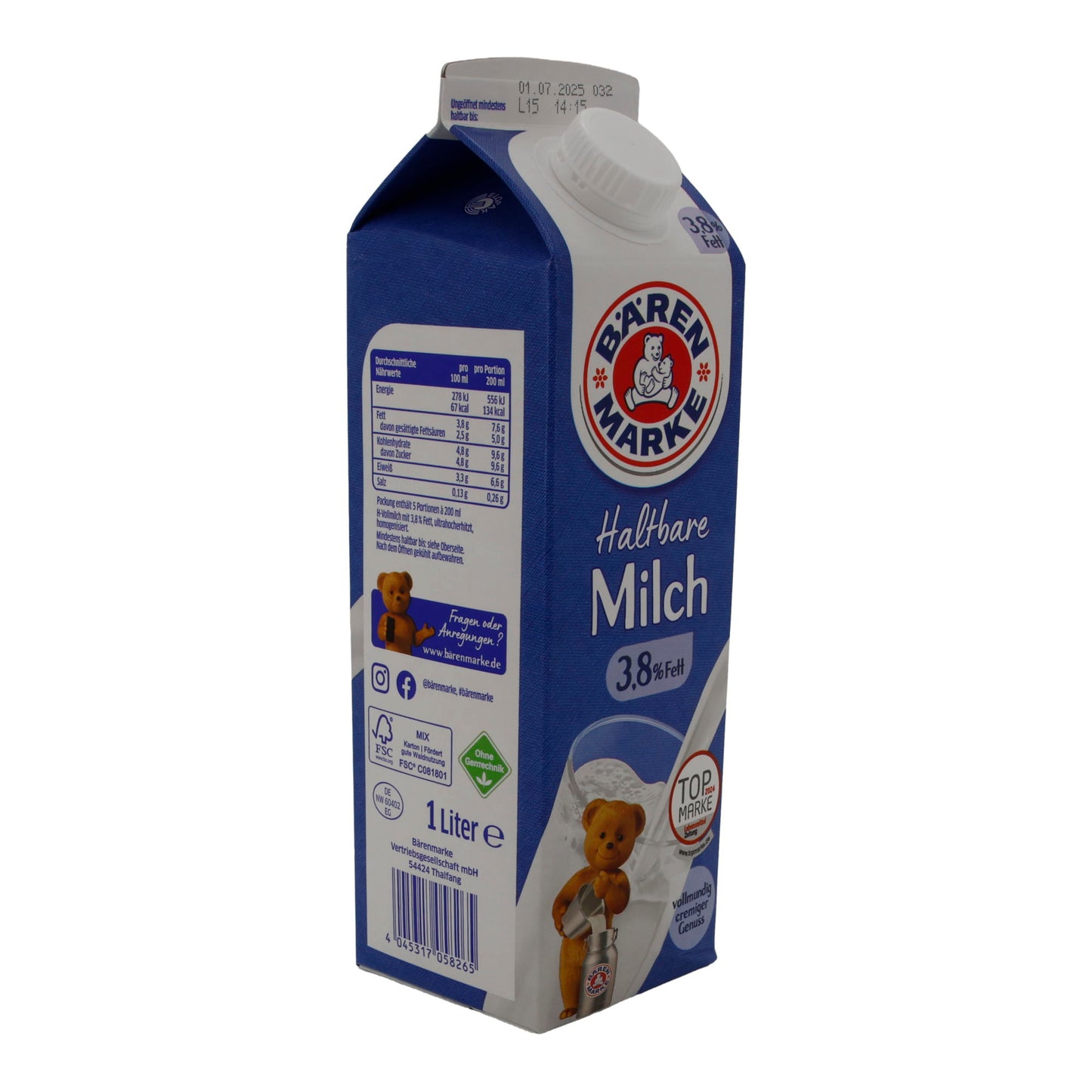 Milch Bärenmarke Haltbare Milch 3,8 % Fett | Vollmundig cremig | 1 l