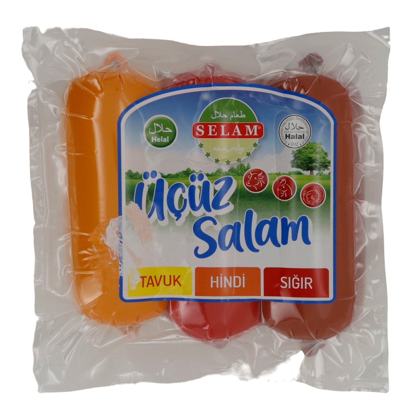 Salam Selam | Üçüz Salam | trio de saucisses halal de poulet, dinde et bœuf | 3 x 335 g