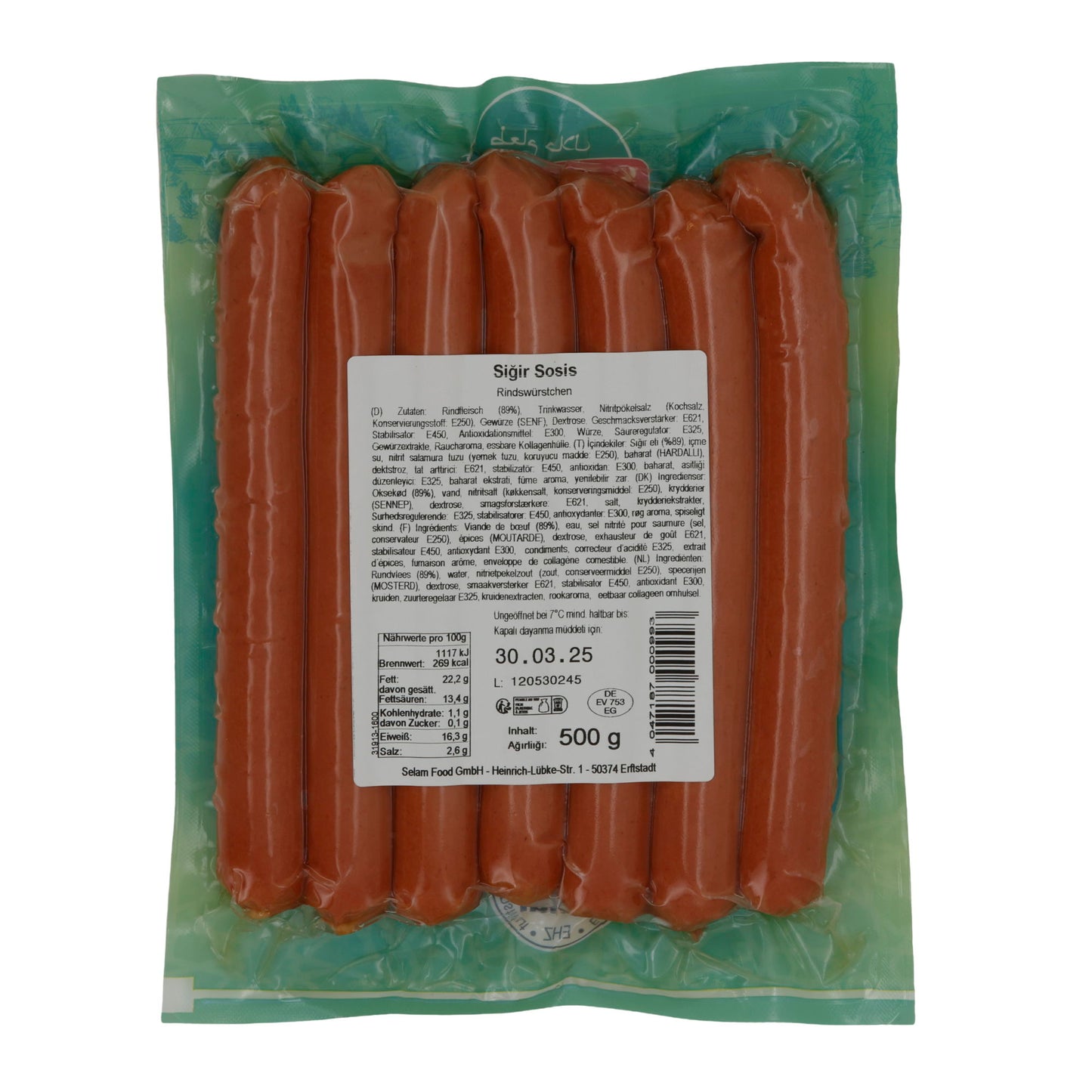 Rindswurst Selam | Saucisse Premium | Halal, polyvalente | 500 g