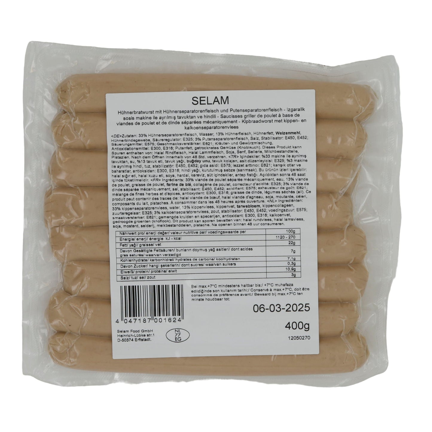 Grillwürstchen Selam | Izgaralık Sosis | Halal, Hähnchen & Pute | 400 g SELAM