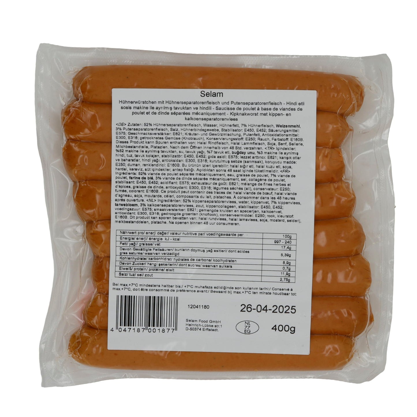 Würstchen Selam | Hindi Sosis | Halal-Putenwürstchen, Frühstück & Snacks | 400 g SELAM