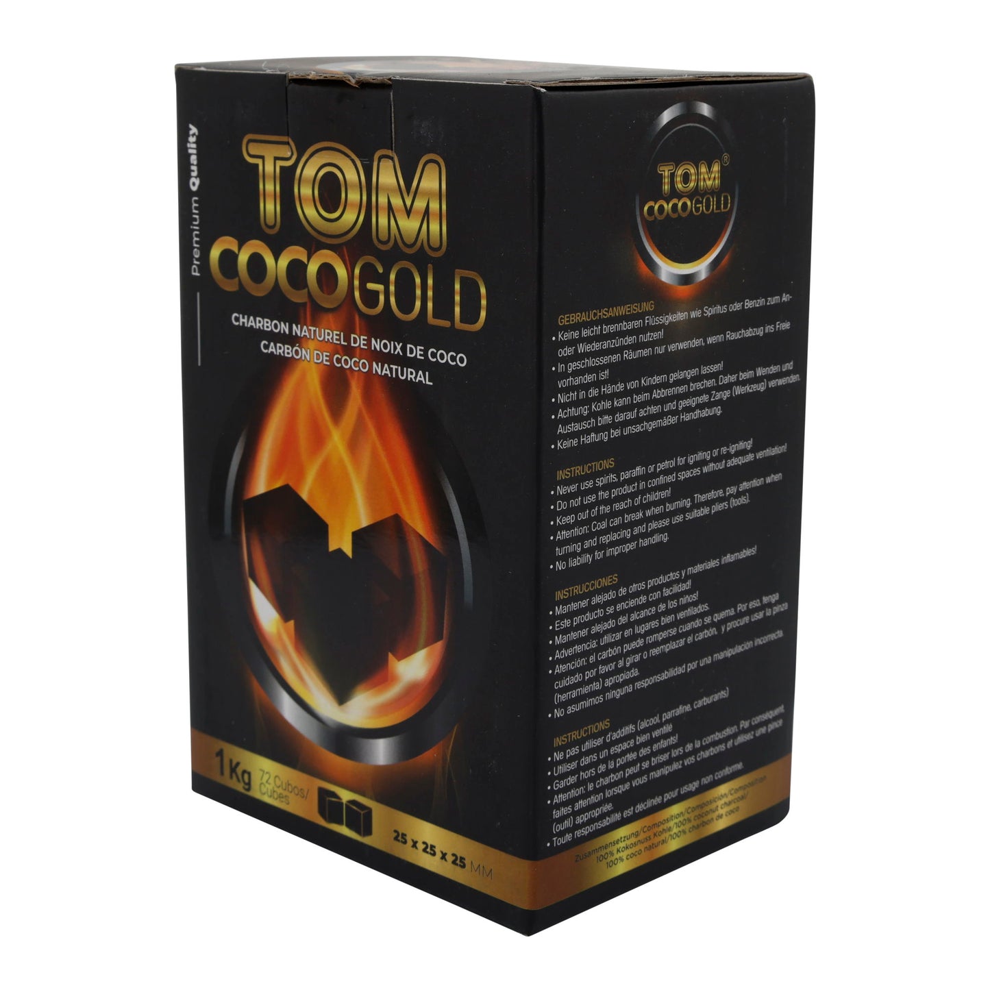 Grillkohle Tom Coco Gold | Kokosnusskohle | Für Shisha und Grill, natürliche Alternative | 1 kg
