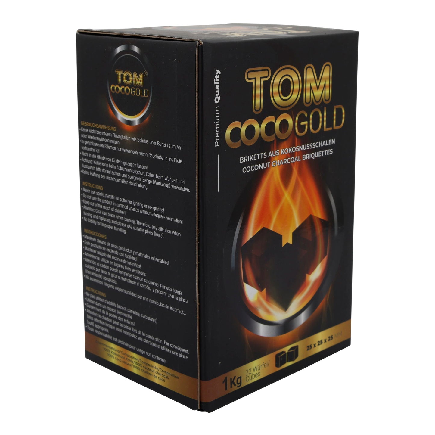 Grillkohle Tom Coco Gold | Kokosnusskohle | Für Shisha und Grill, natürliche Alternative | 1 kg