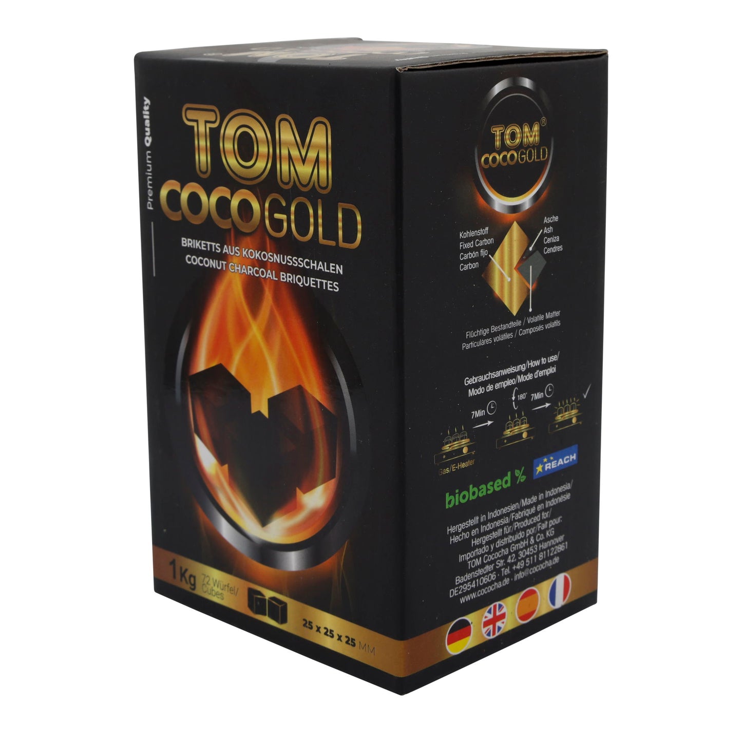 Grillkohle Tom Coco Gold | Kokosnusskohle | Für Shisha und Grill, natürliche Alternative | 1 kg