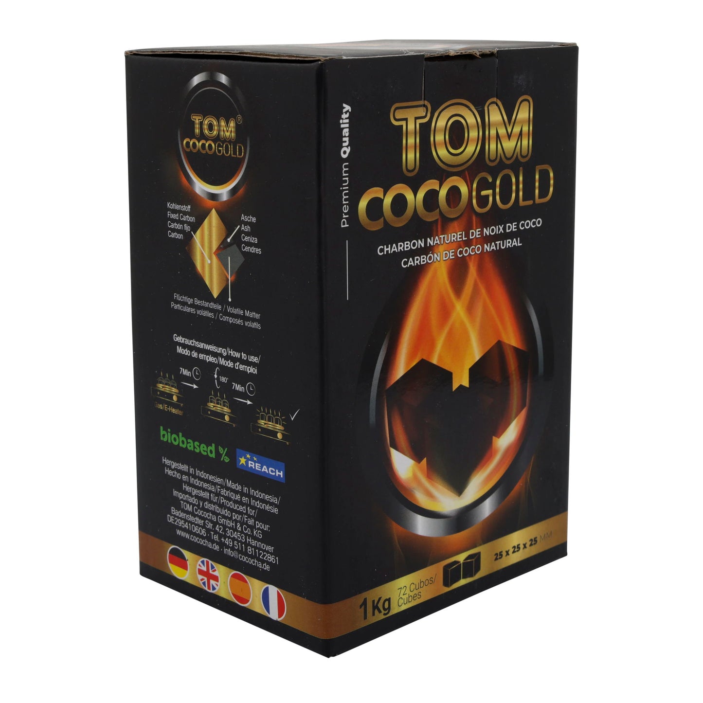 Grillkohle Tom Coco Gold | Kokosnusskohle | Für Shisha und Grill, natürliche Alternative | 1 kg