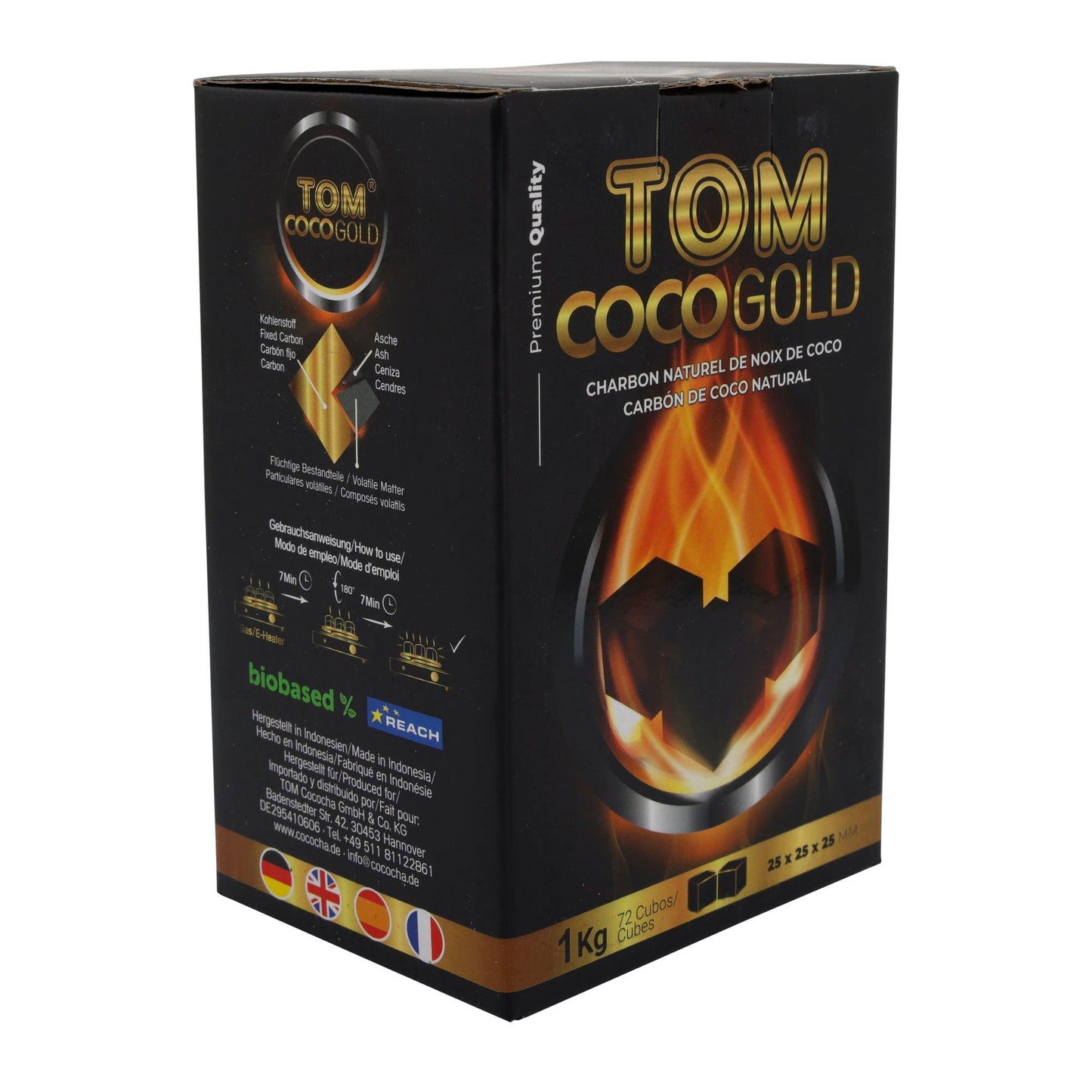 Grillkohle Tom Coco Gold | Kokosnusskohle | Für Shisha und Grill, natürliche Alternative | 1 kg TOM COCOCHA