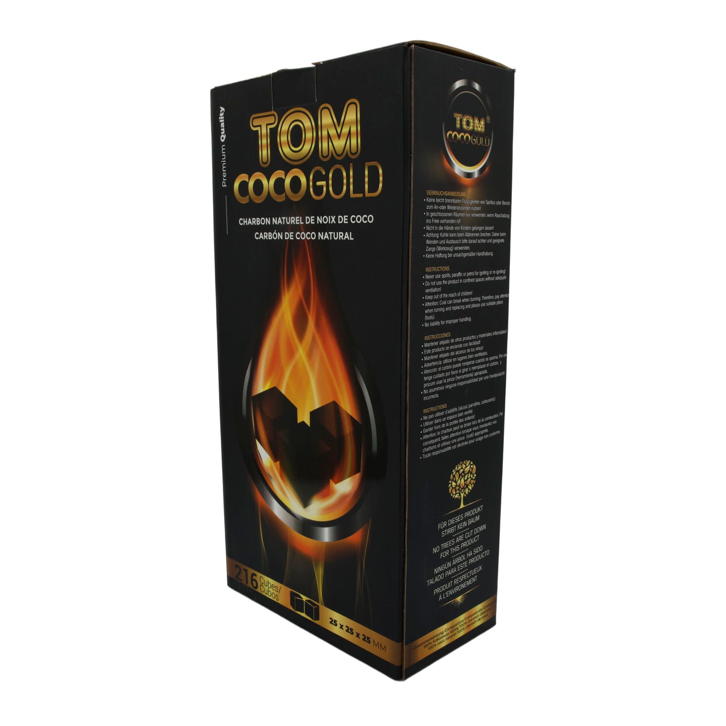 Naturkohle Tom Coco Gold | 216 Würfel – Premium Kokoskohle für Shisha & Grill