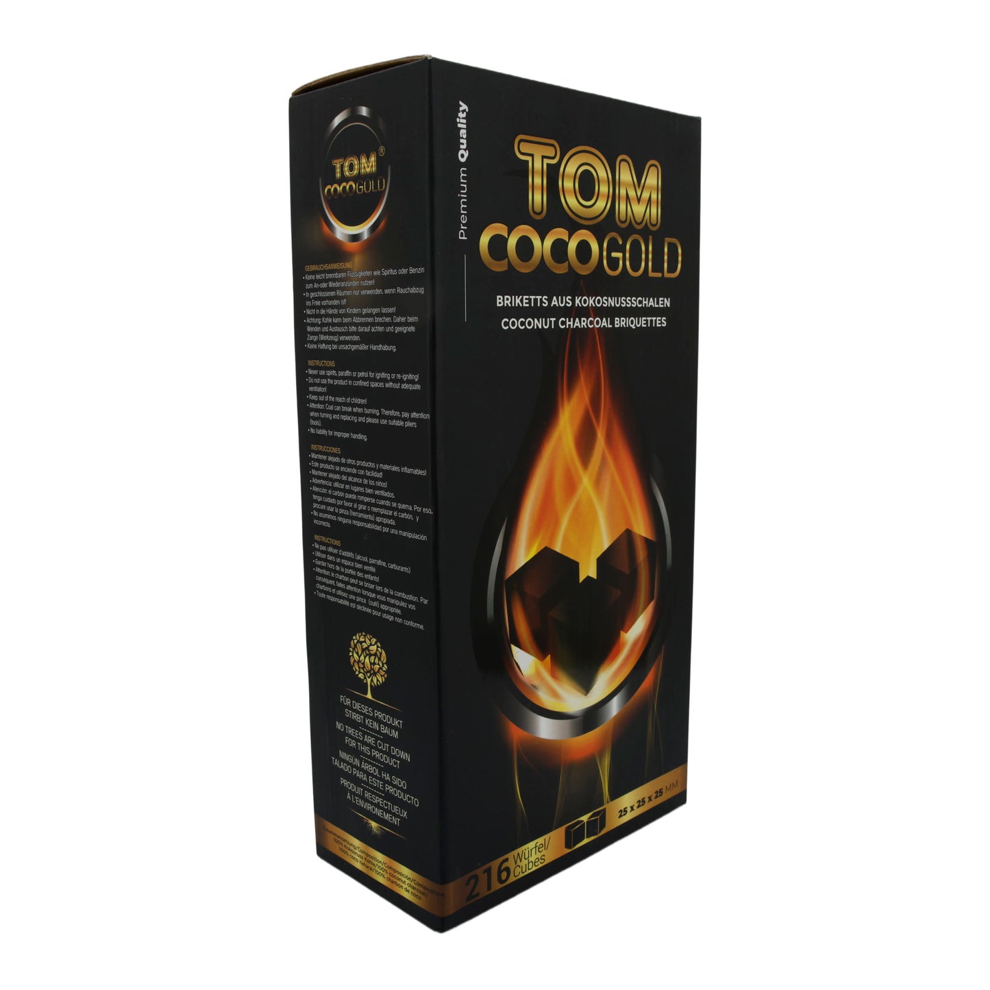 Naturkohle Tom Coco Gold | 216 Würfel – Premium Kokoskohle für Shisha & Grill