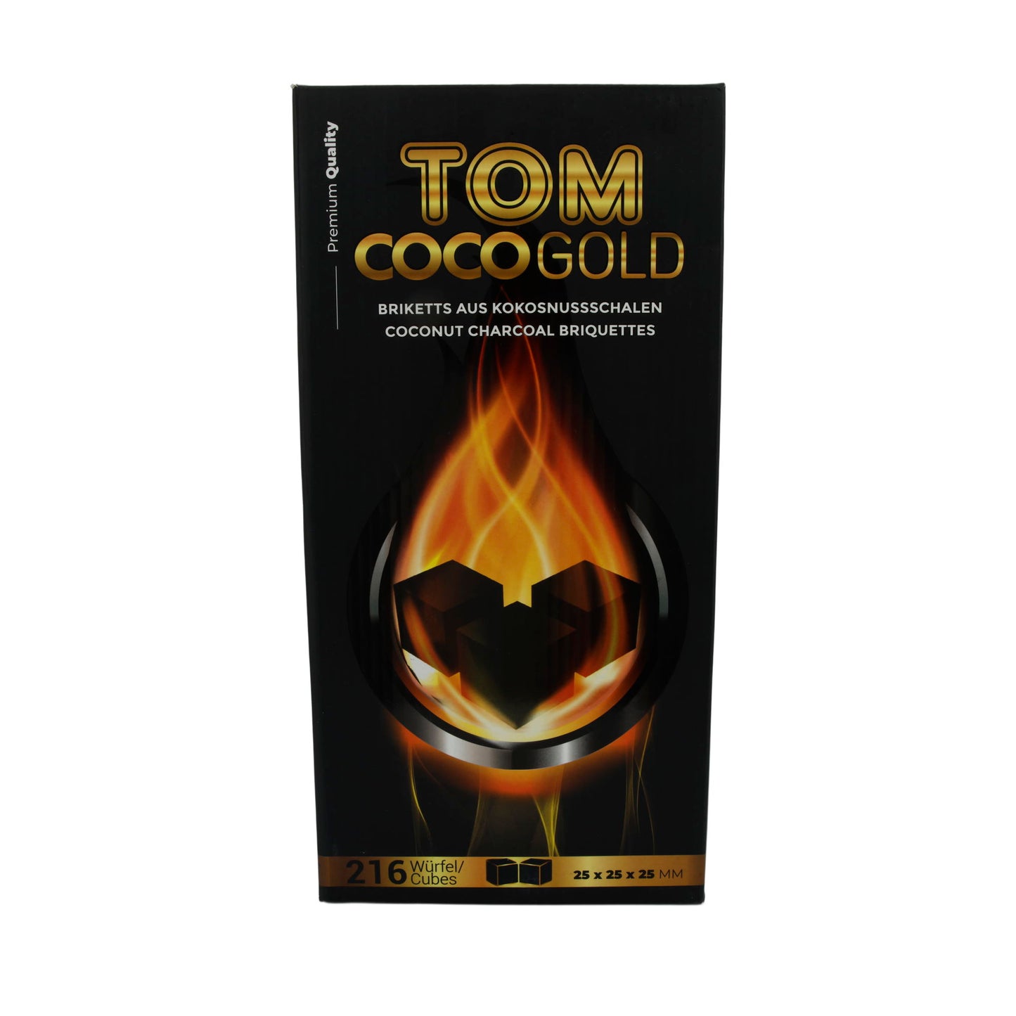 Naturkohle Tom Coco Gold | 216 Würfel – Premium Kokoskohle für Shisha & Grill