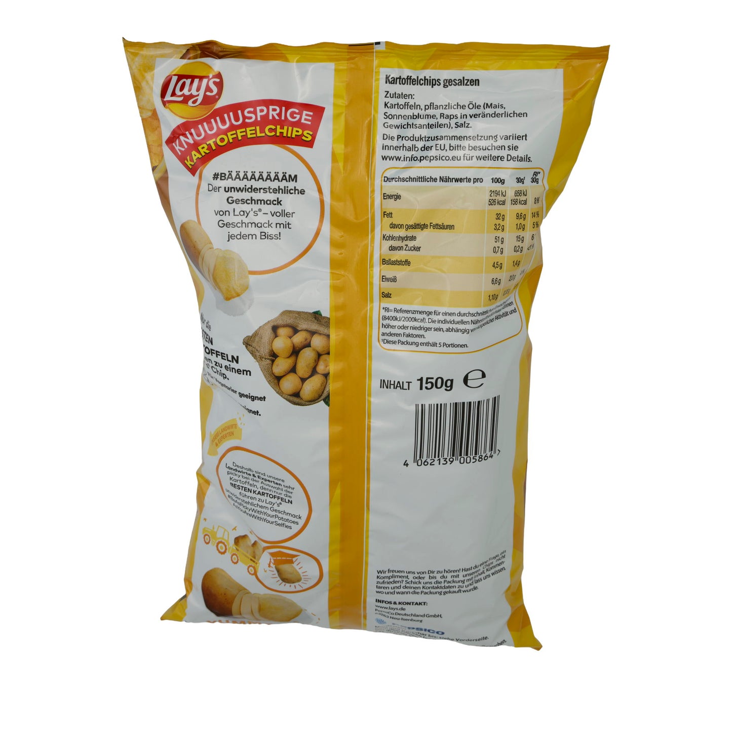 Gesalzen Lay's | Knusprige Kartoffelchips | Mit Meersalz | 150 g