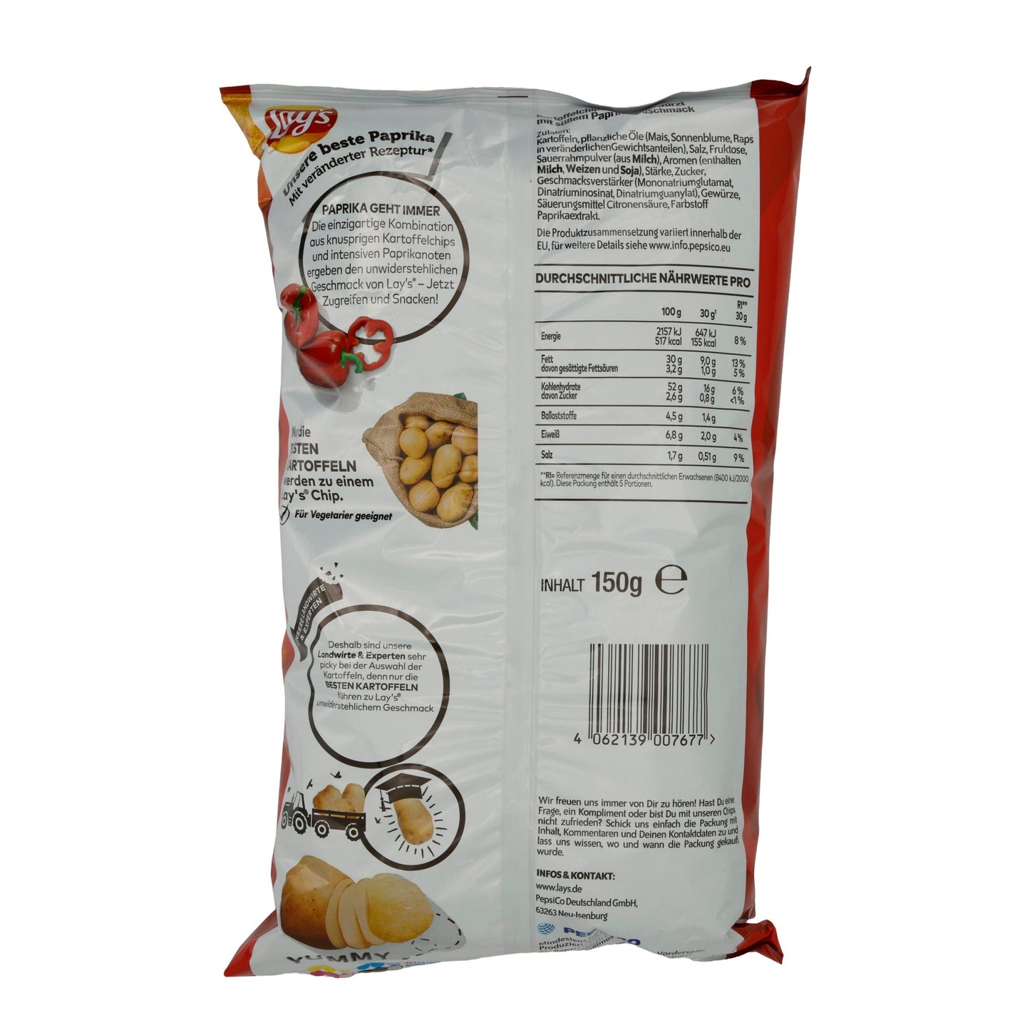 Kartoffelchips Lay’s | Red Paprika | Würzig, für intensiven Genuss | 150g | LAYS