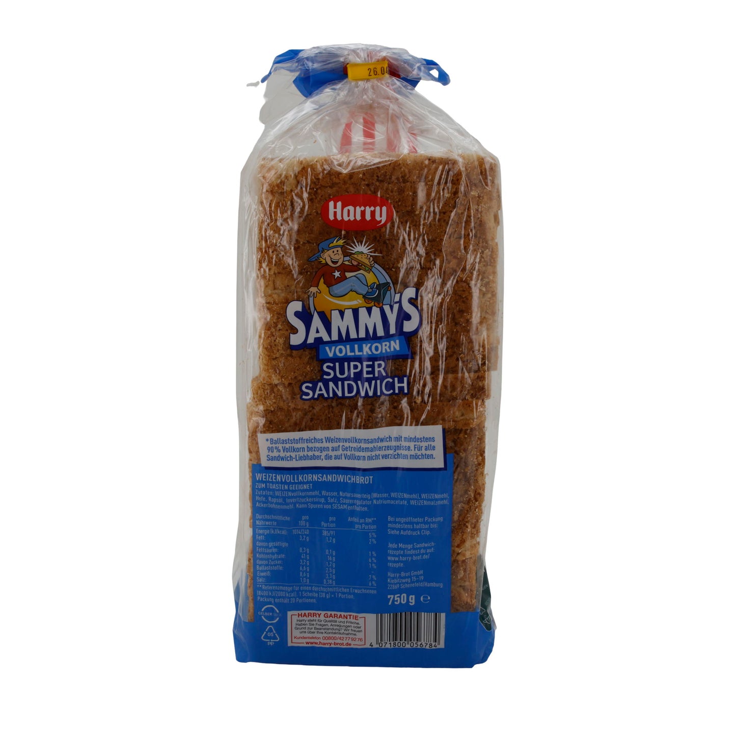 Vollkornbrot Harry Sammys | Super Sandwich | Weich, Toast- und Sandwichbrot | 750 g
