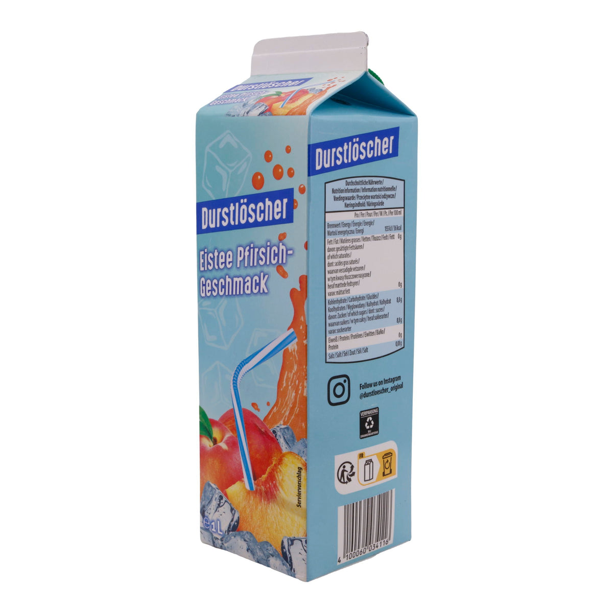 Eistee Durstlöscher | Pfirsichgeschmack | Erfrischungsgetränk mit natürlichem Aroma, vegan | 1 Liter DURSTLÖSCHER