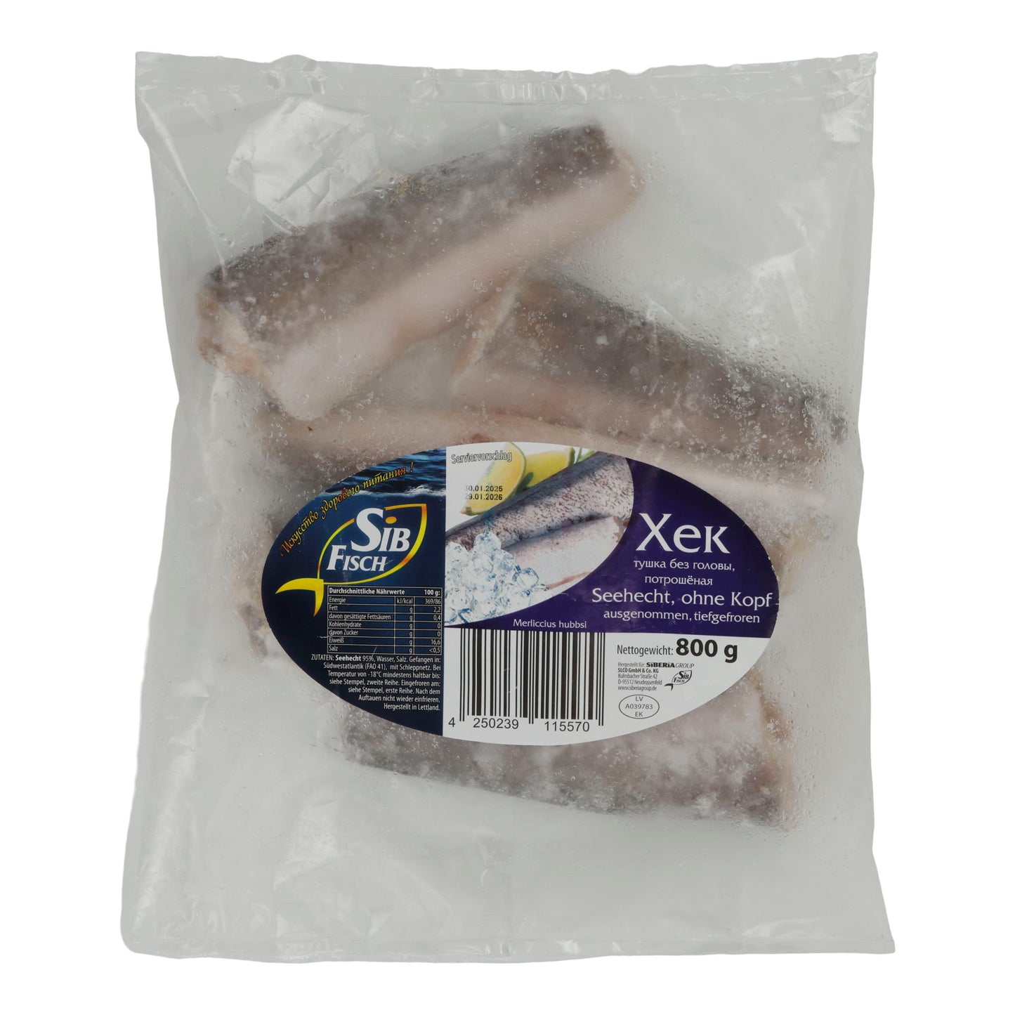 Merluzzo Seehecht | Senza testa | Eviscerato, surgelato | 800 g