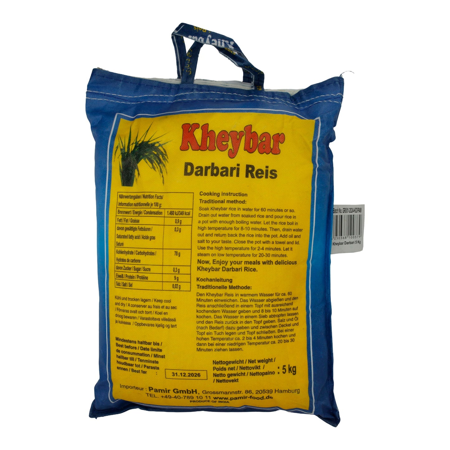 Reis Kheybar Darbari | extra langkörniger | cremiger Reis für orientalische Gerichte | 5 kg PAMIR