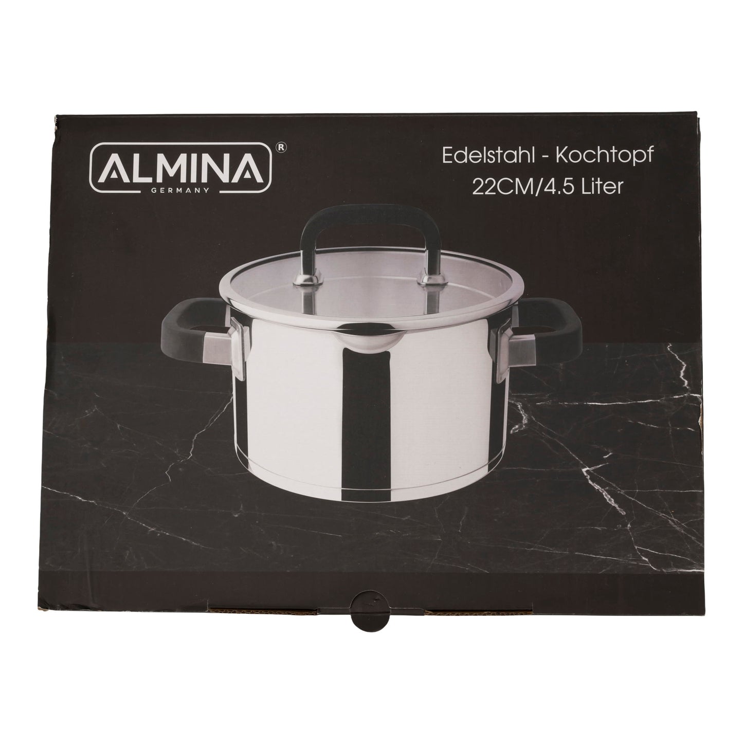 Almina Edelstahl Kochtopf – 22 cm, 4,5 Liter – Induktionsgeeignet mit Glasdeckel