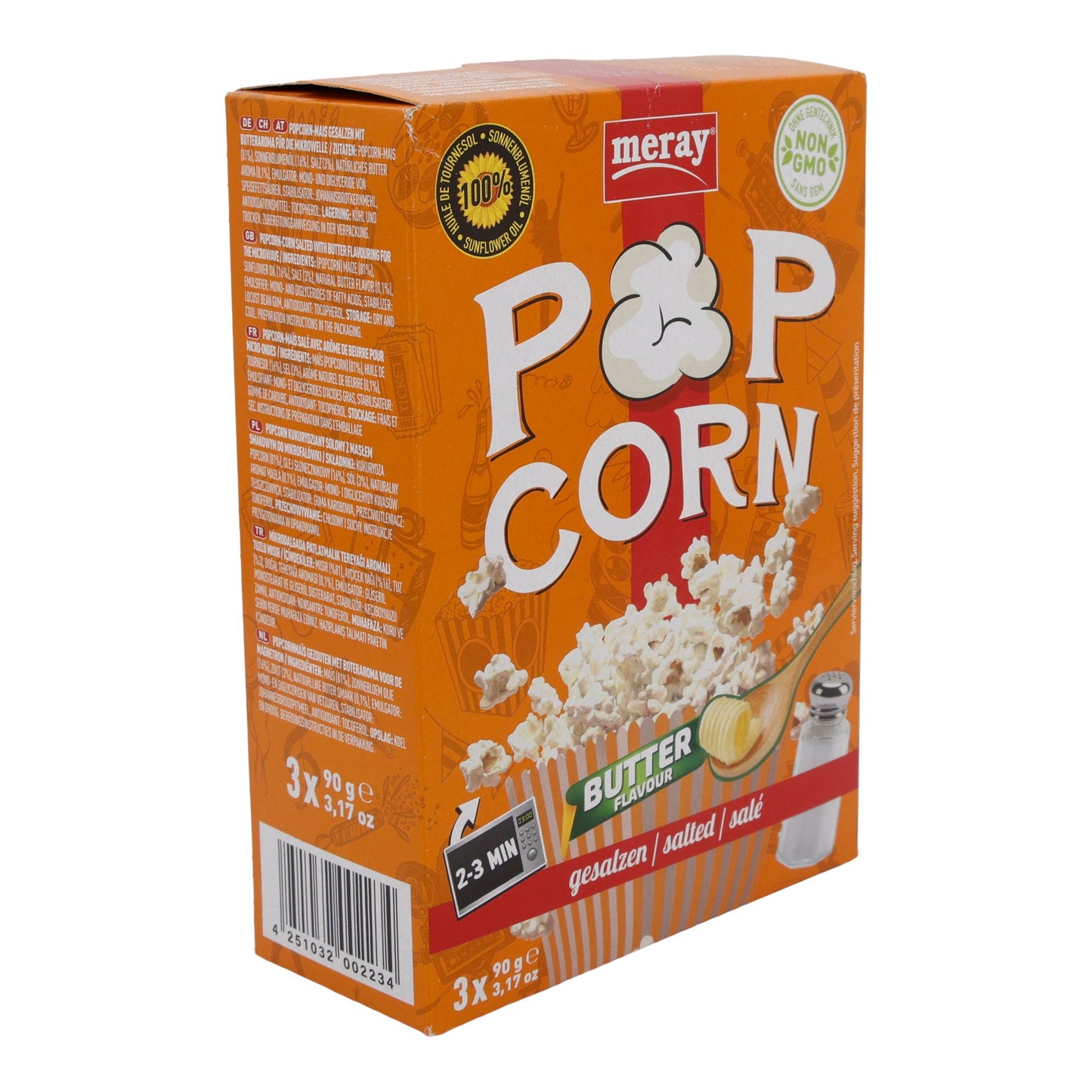 Popcorn Meray | Mikrowellen Popcorn | Mit Buttergeschmack, gesalzen | 3 x 90 g MERAY