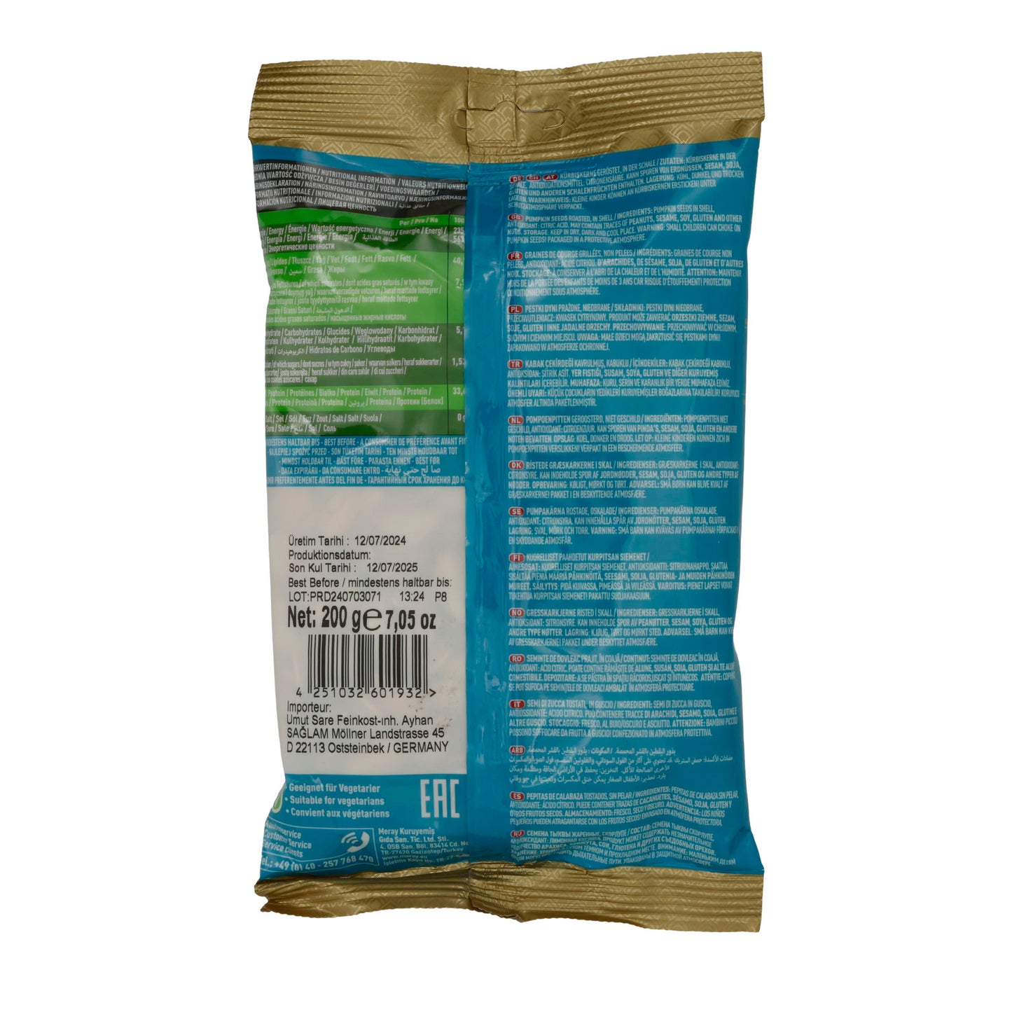 Kabak Çekirdeği Meray | Tohum | Kavrulmuş, tuzsuz | 200 g
