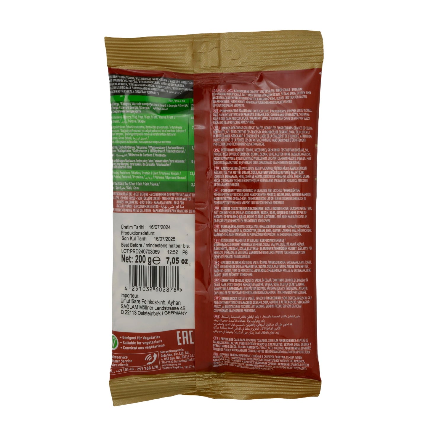 Kürbiskerne Meray | Geröstet und gesalzen | Für den perfekten Knabbergenuss | 200 g MERAY