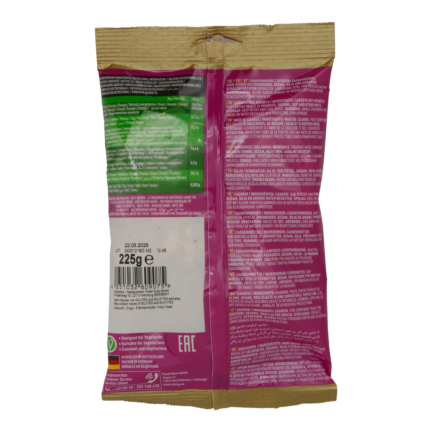 Cashewkerne Meray | Nüsse | Naturbelassene Premium-Qualität | 225 g MERAY