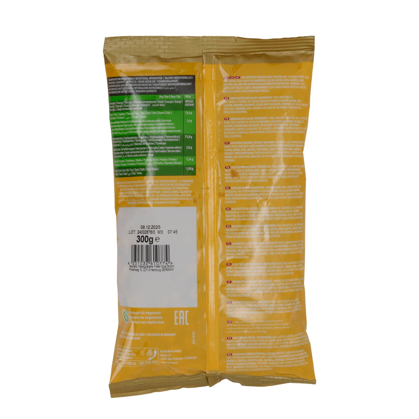 Snack Meray | gerösteter Mais | knuspriger Snack, leicht gesalzen | 300 g Packung MERAY
