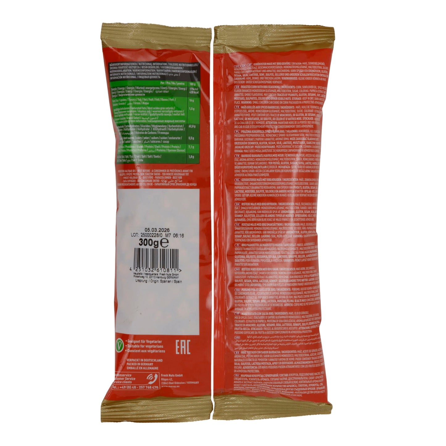 Gerösteter Mais BBQ Meray | Knuspriger Snack | Mit BBQ-Würzung | 300 g MERAY
