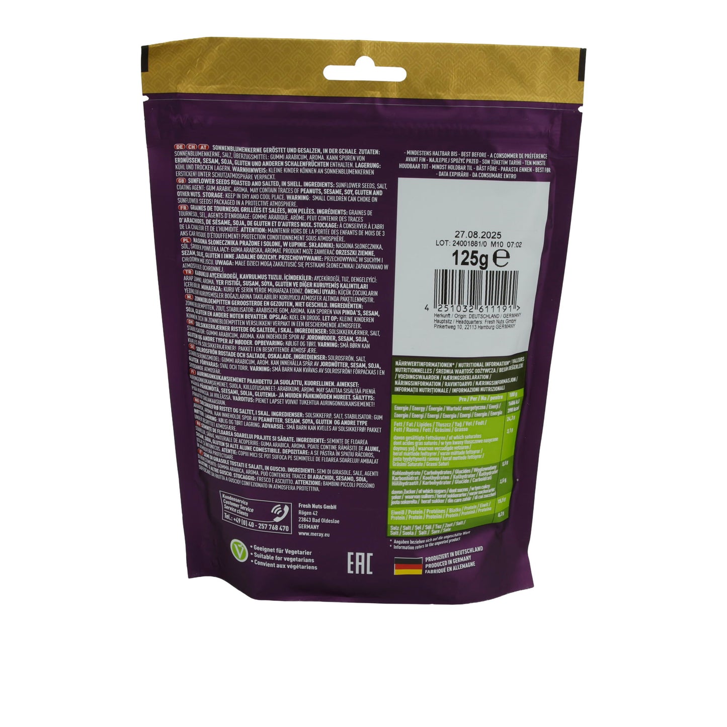 Sonnenblumenkerne Meray | Extra Salzig | Gegrillt und extra gesalzen | 125 g