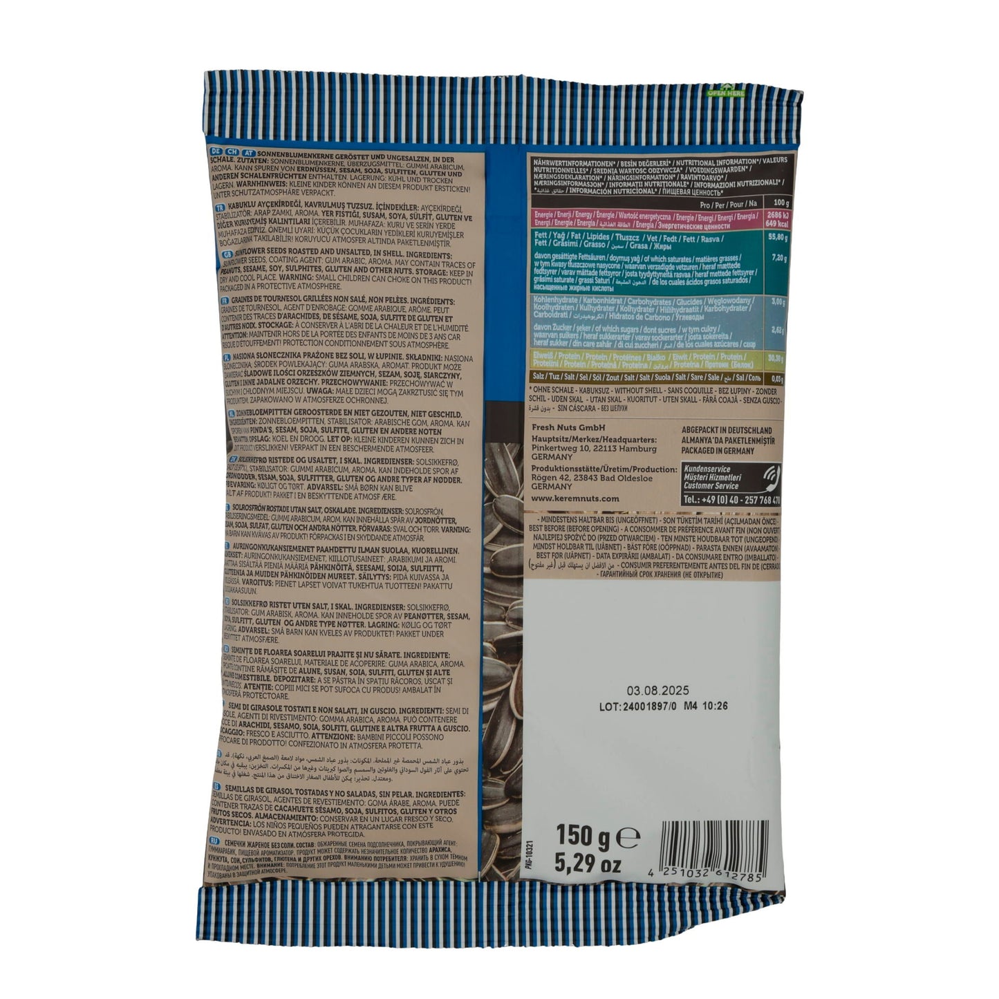 Sonnenblumenkerne Kerem Dakota | Ungesalzen | Geröstete Sonnenblumenkerne | 150 g KEREM