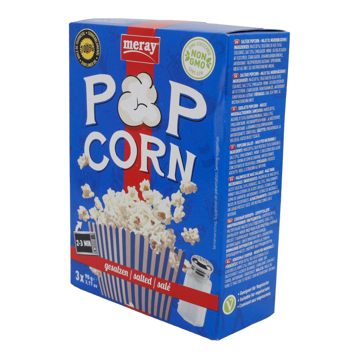 Salz Mikrowellen Popcorn Meray | Süßigkeiten | Leckerer Snack mit 100% Sonnenblumenöl im 3er Pack | 270 g MERAY