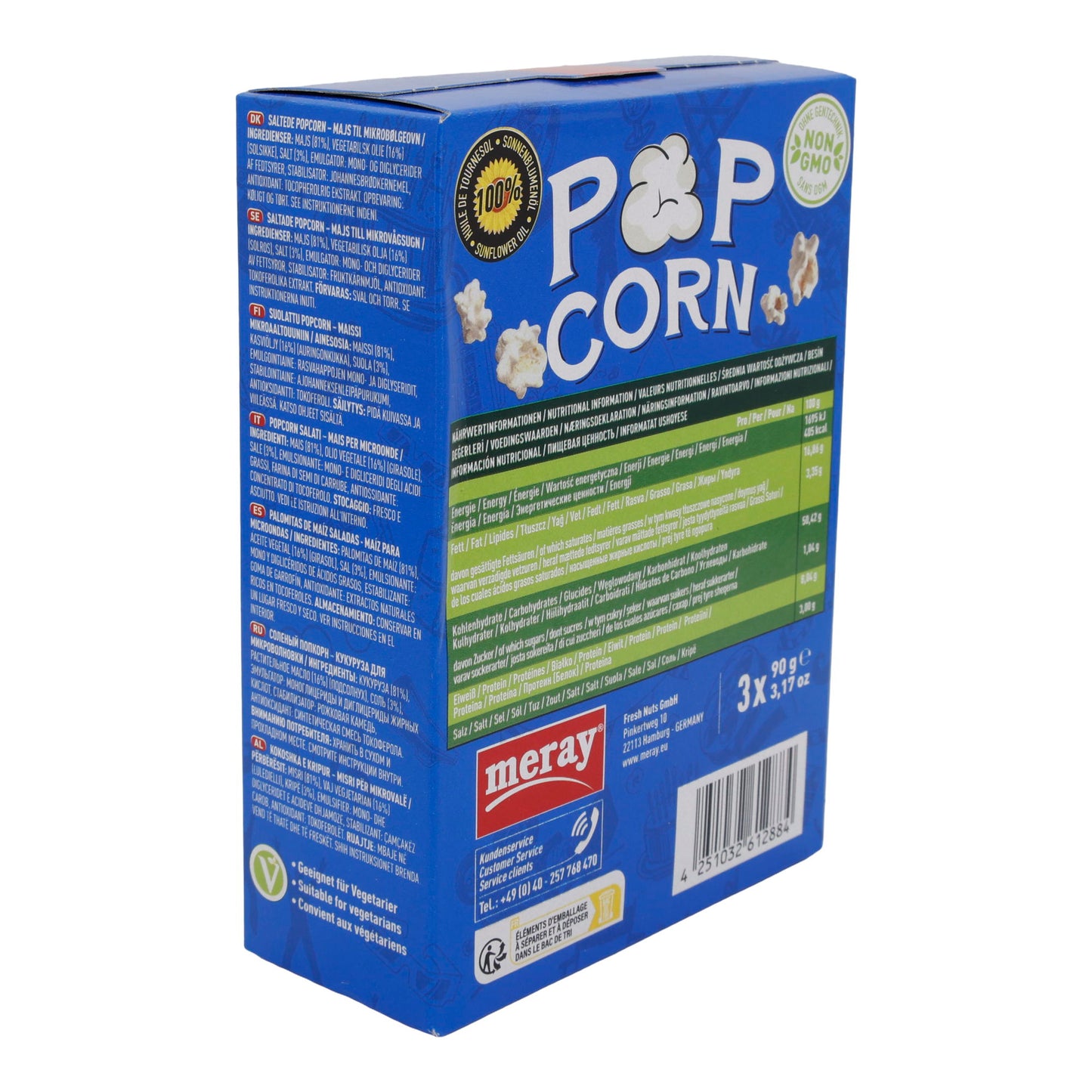 Popcorn au micro-ondes salé Meray | Bonbons | Délicieux snack avec 100 % d'huile de tournesol en pack de 3 | 270 g