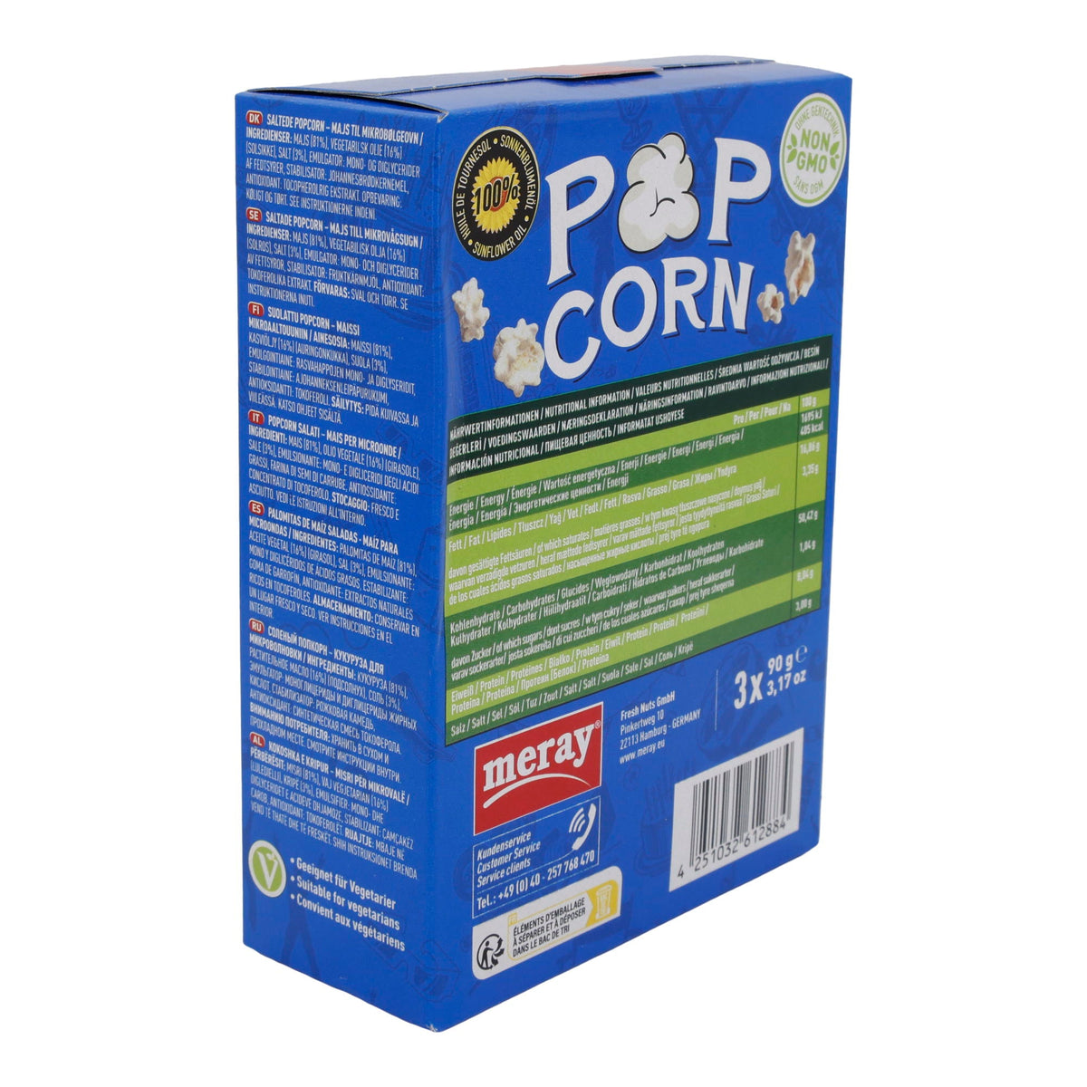 Salz Mikrowellen Popcorn Meray | Süßigkeiten | Leckerer Snack mit 100% Sonnenblumenöl im 3er Pack | 270 g MERAY