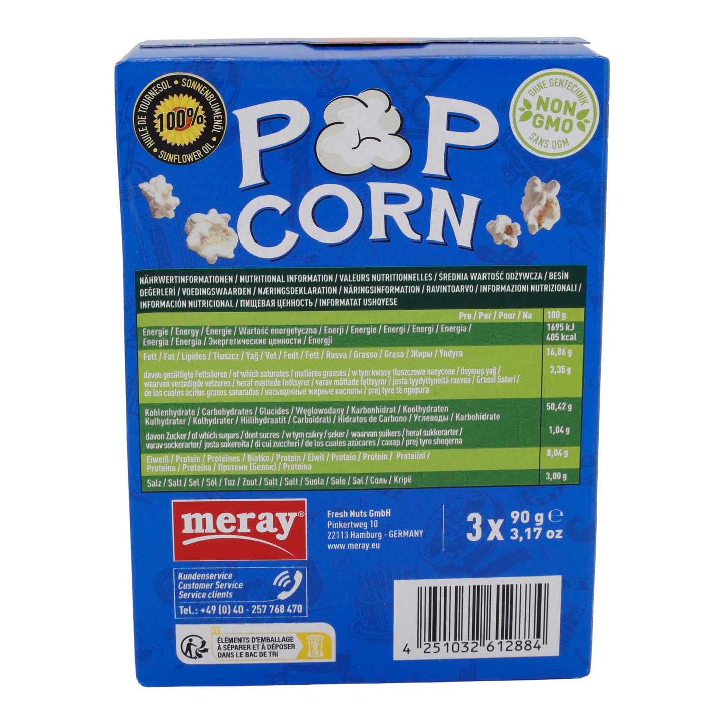 Popcorn au micro-ondes salé Meray | Bonbons | Délicieux snack avec 100 % d'huile de tournesol en pack de 3 | 270 g