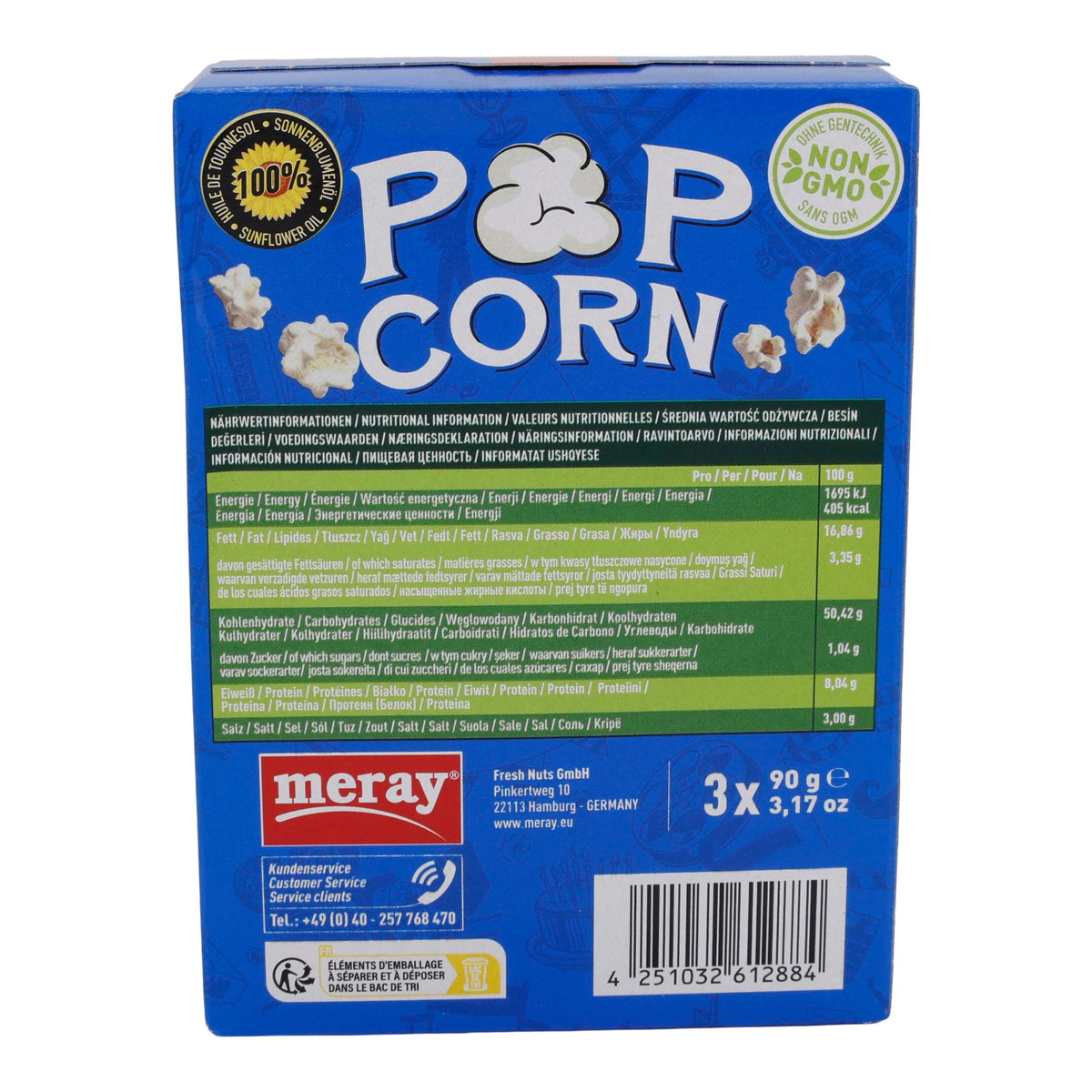 Salz Mikrowellen Popcorn Meray | Süßigkeiten | Leckerer Snack mit 100% Sonnenblumenöl im 3er Pack | 270 g MERAY