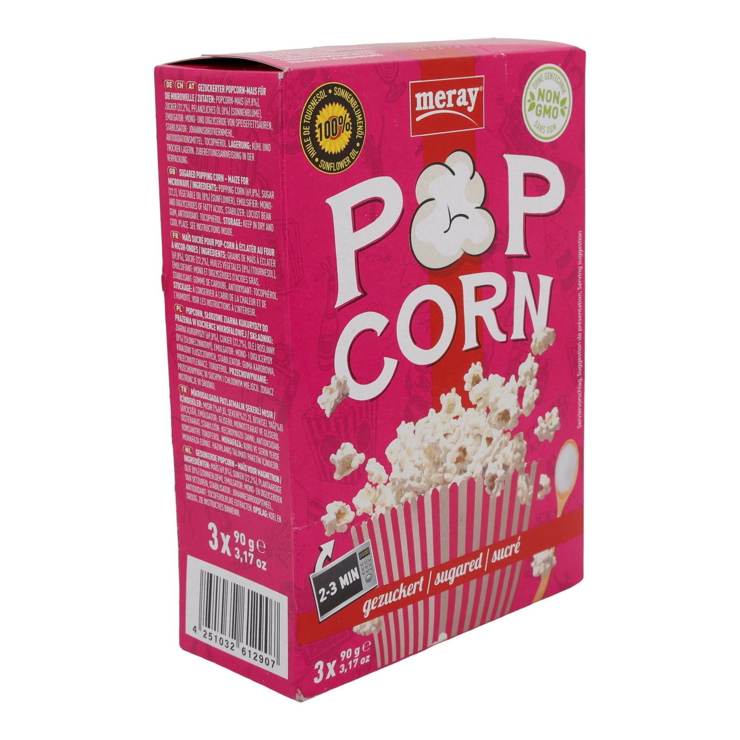 Zuckriges Mikrowellen Popcorn Meray | Süßigkeit | mit Sonnenblumenöl im 3er Pack | 270 g MERAY