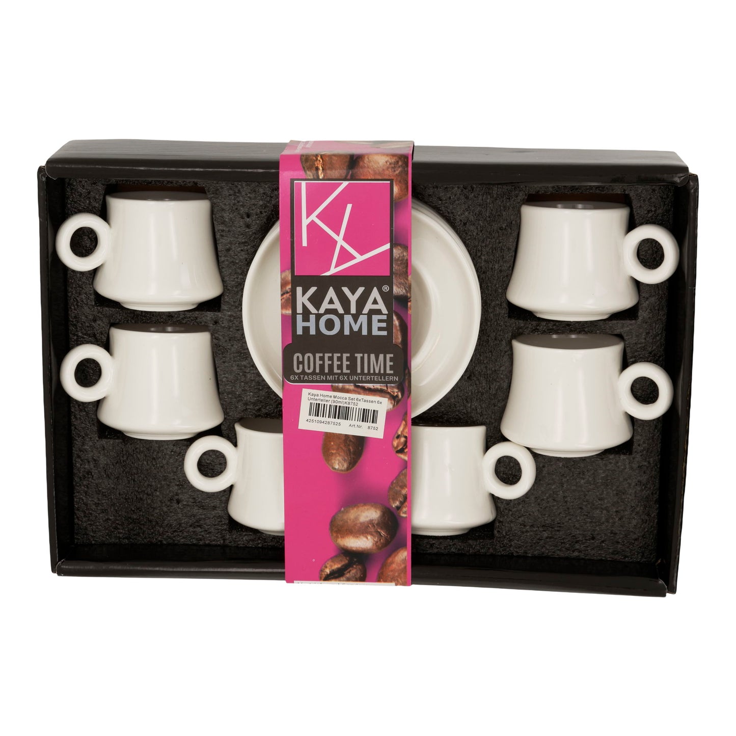 Kaya Home Espresso Tassen Set – 6-teilig mit Untertassen, Porzellan Kaffeetassen