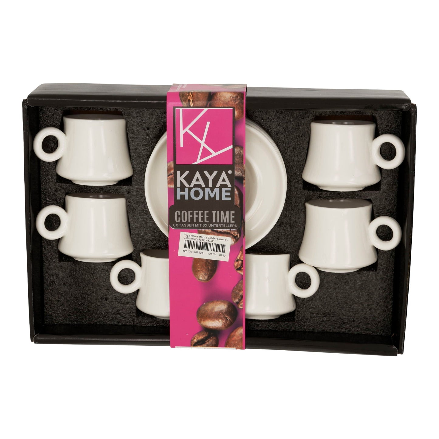 Kaya Home Espresso Tassen Set – 6-teilig mit Untertassen, Porzellan Kaffeetassen