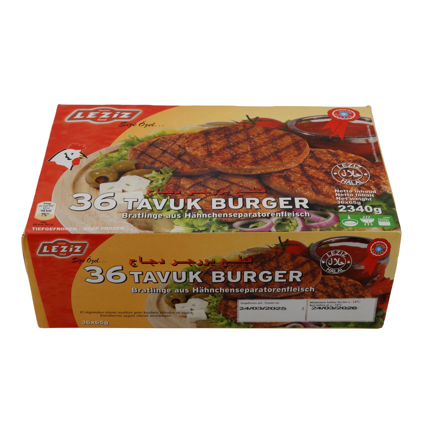 Tavuk Burger LEZIZ | Hähnchenbratlinge | Aus Separatorenfleisch, tiefgefroren | 2340 g (36 Stück)