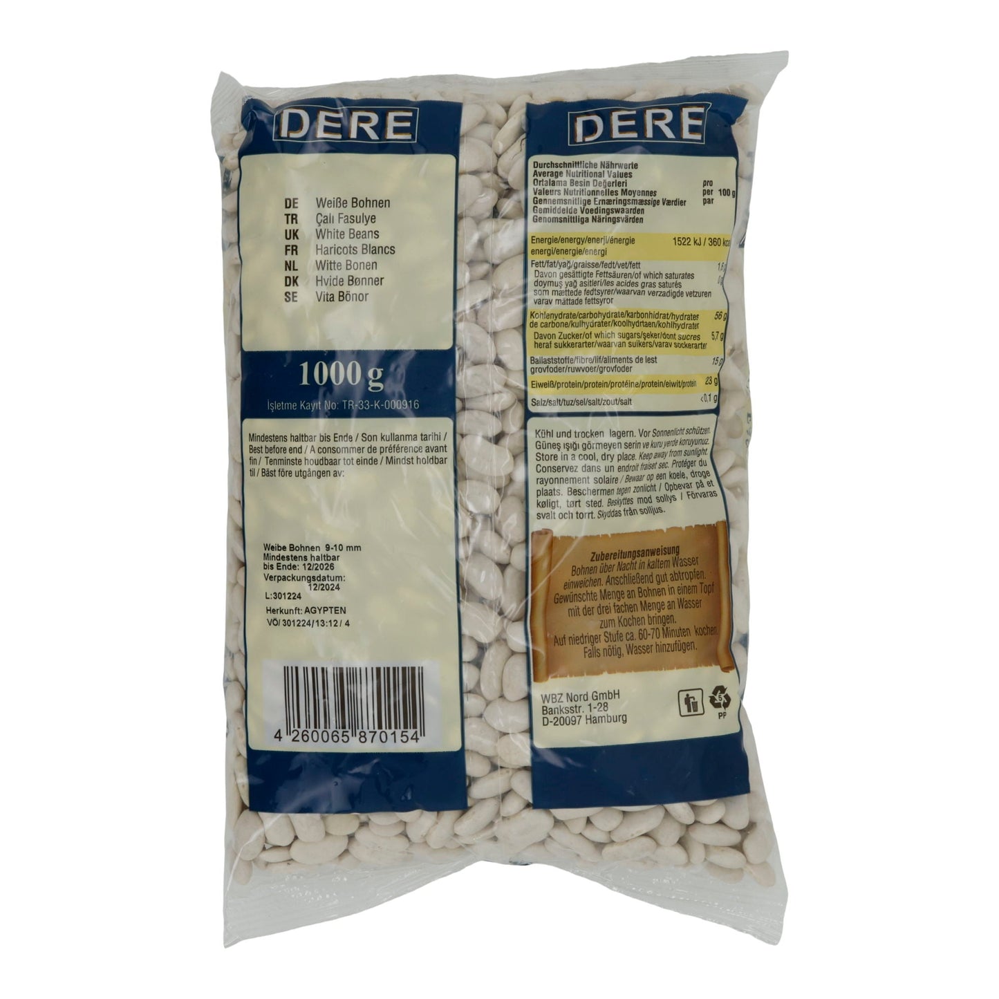 Hülsenfrucht Dere | Çalı Fasulye | Weiße Bohnen für Suppen & Salate | 1000 g DERE