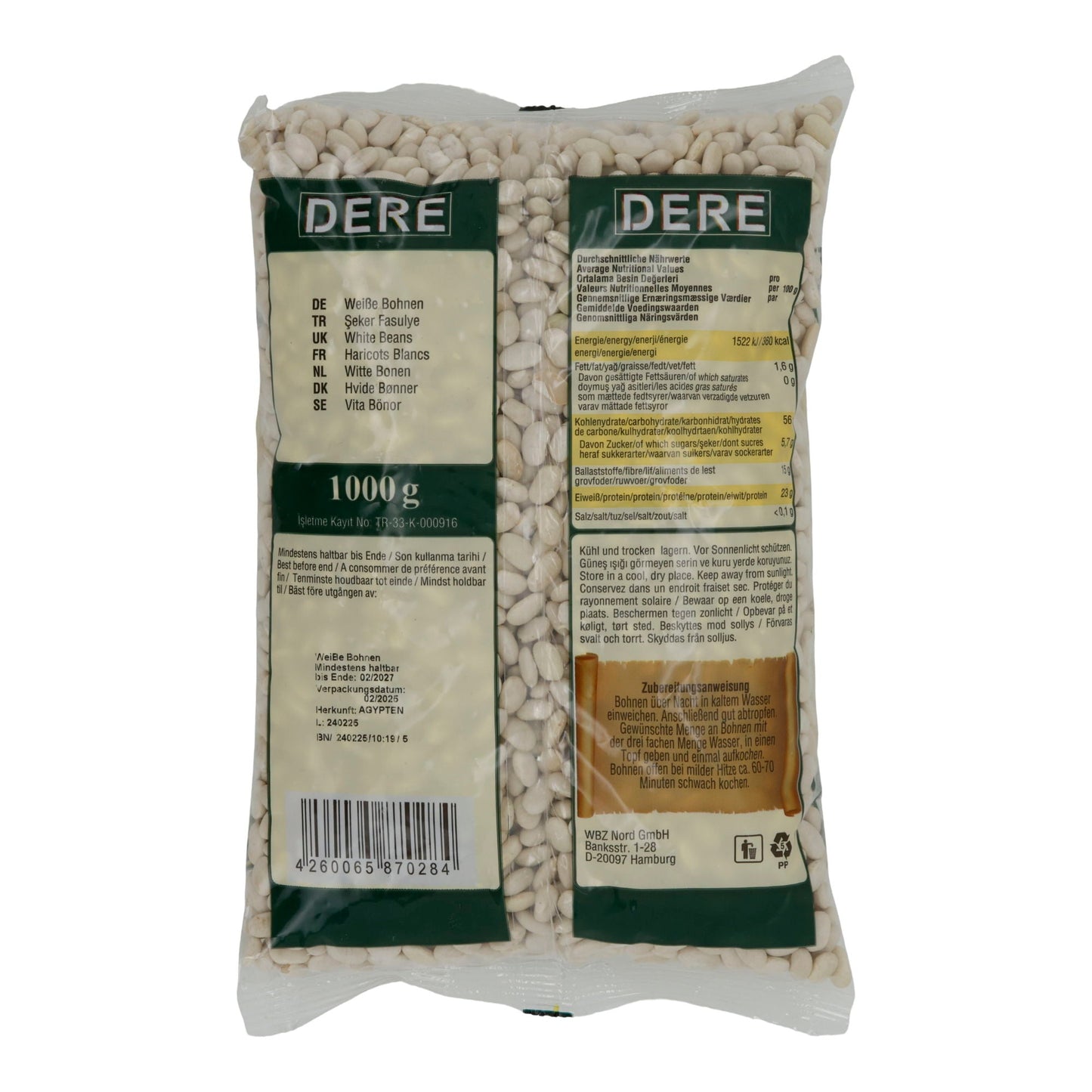Weiße Bohnen Dere Şeker Fasulye | Für Eintöpfe, Salate & orientalische Küche | 1000 g DERE