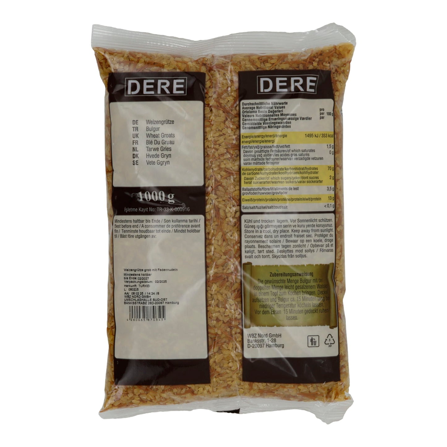 Aromatische Weizengrütze Dere Bulgur Pilavlik mit Fadennudeln | Für traditionellen Bulgur-Pilaw | 1000 g - Taste Your World