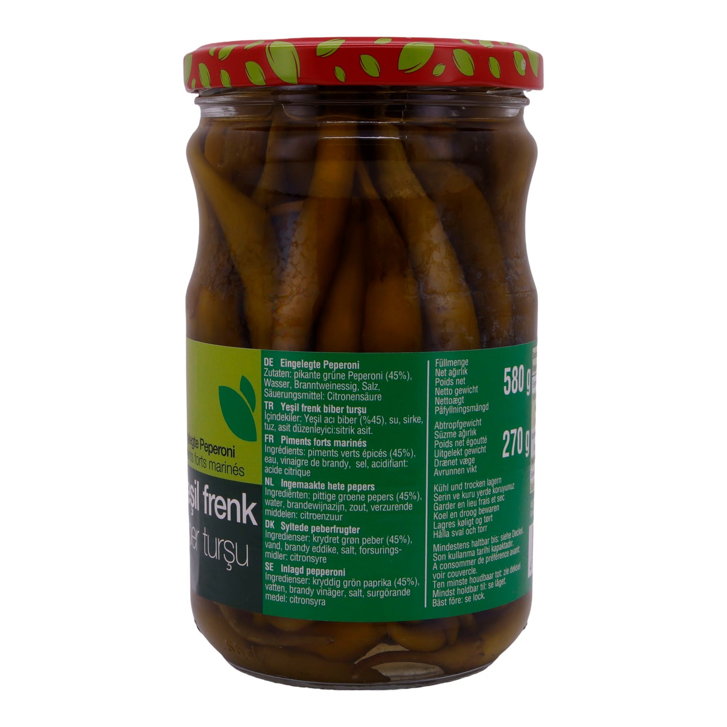 Peperoni Selin | Ingelegde groene jalapeño's | In azijn | 580g glas