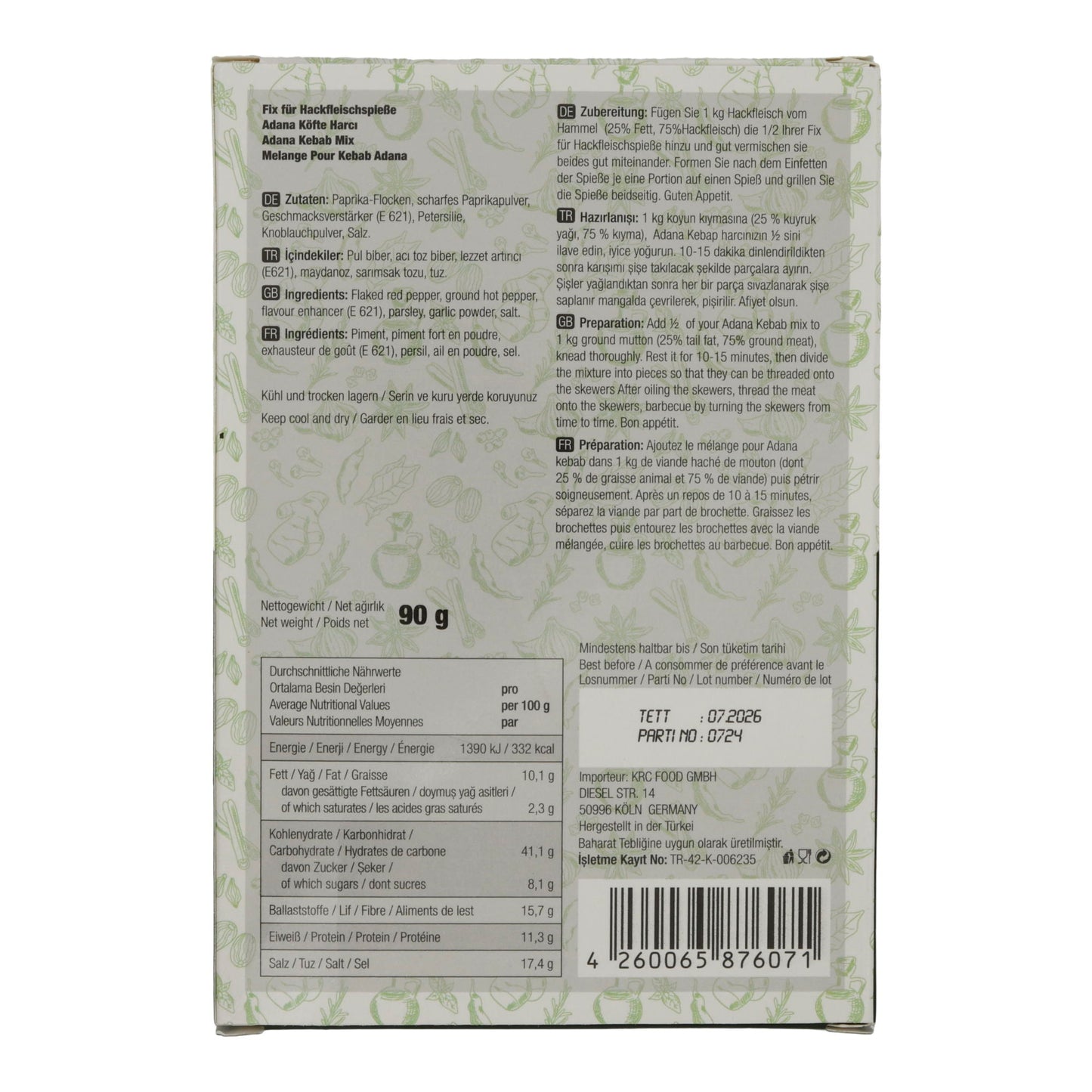 Fix-Mischung Öz Antep | Adana Kebap Harcı | Für Hackfleischspieße | 90g Packung ÖZ ANTEP