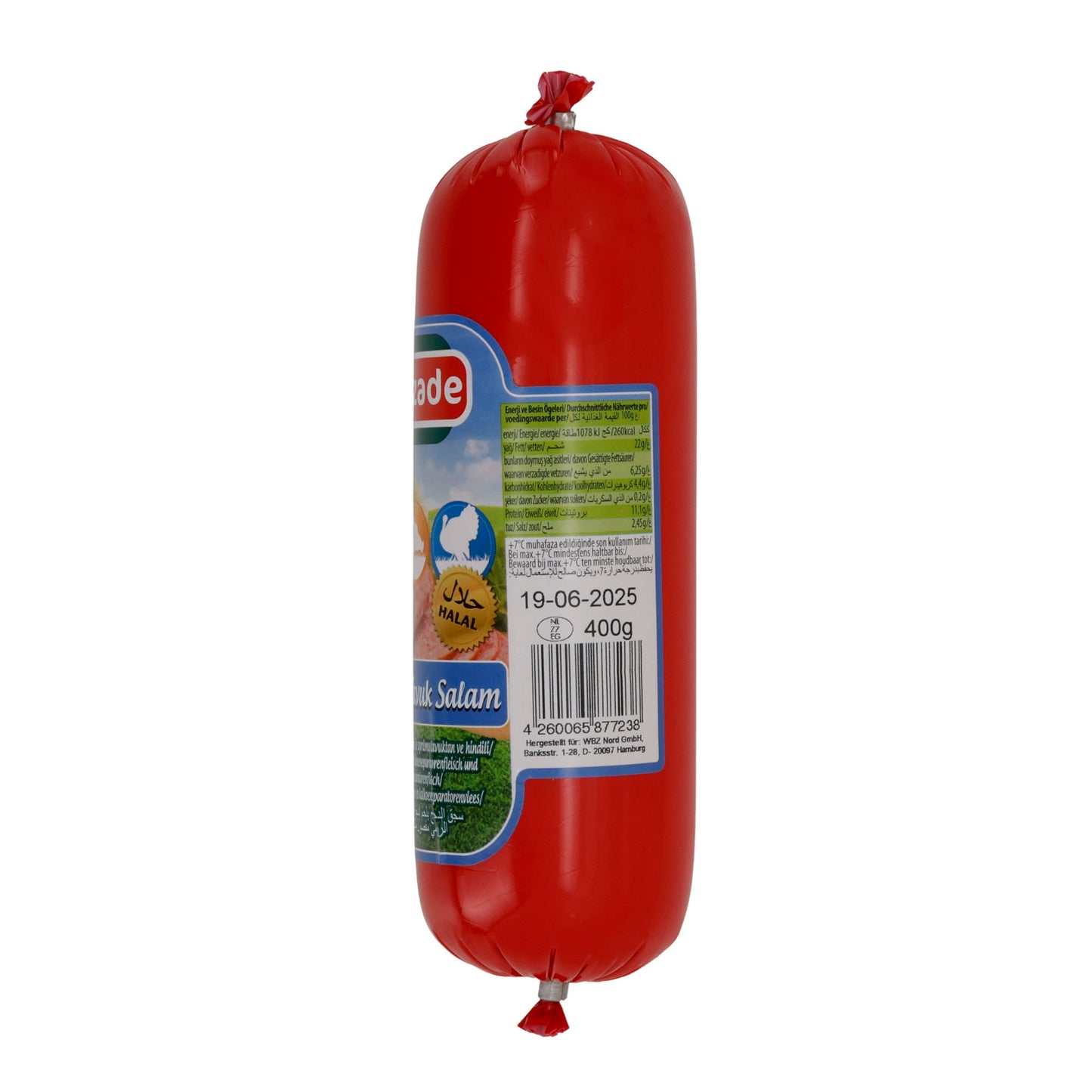 Geflügelsalami Efezade Hindili Tavuk Salam | Salam | Halal, aus Pute & Hähnchen | 400 g Rolle