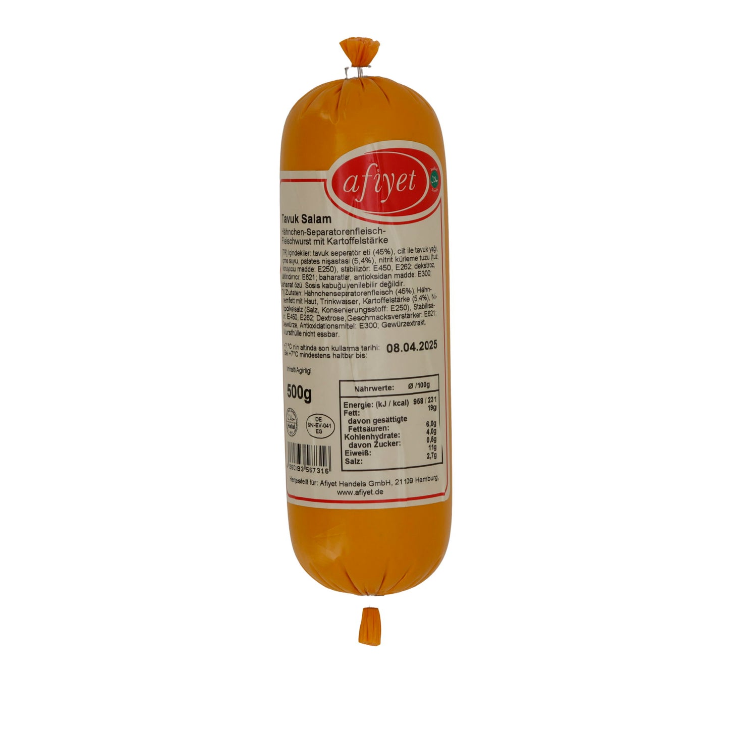 Fleischwurst Afiyet Tavuk Salam | Hähnchen-Fleischwurst | Für vielseitigen Genuss | 500 g