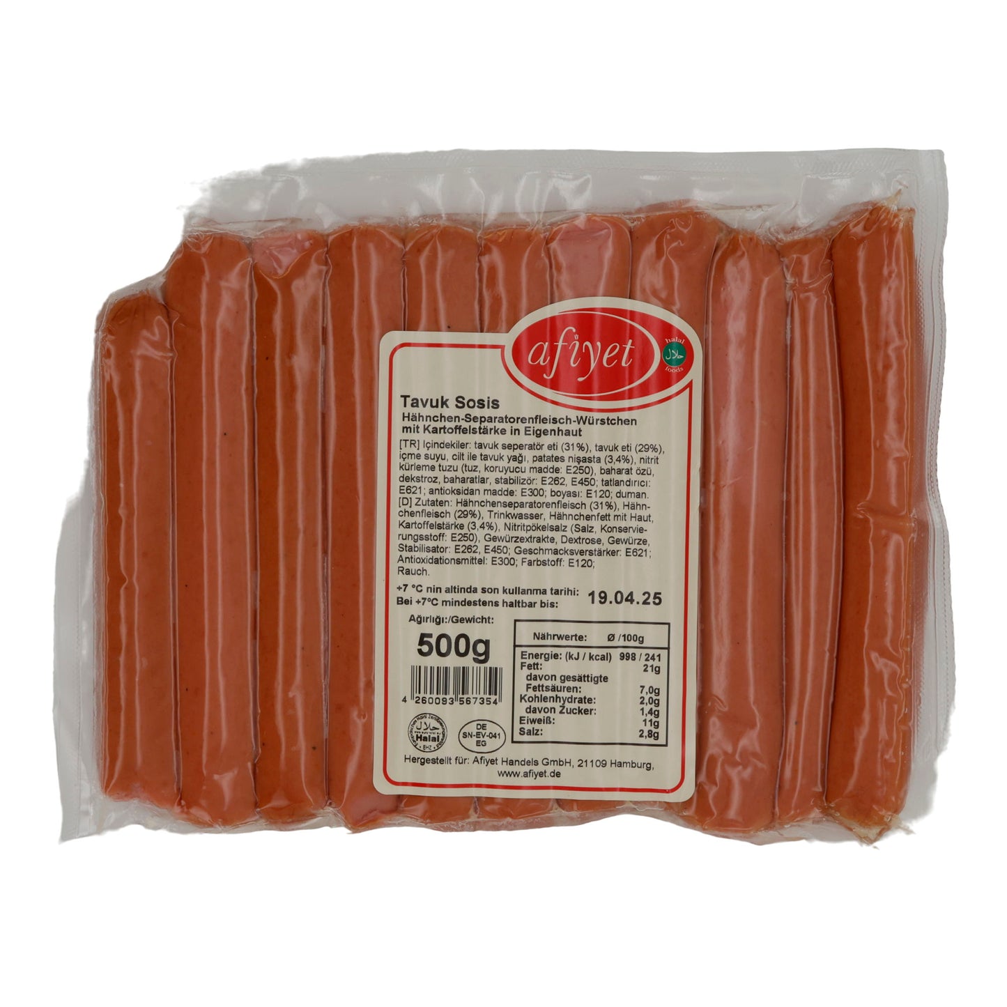 Würstchen Afiyet Tavuk Sosis | Würzig | Hähnchen-Würstchen für Grill & Pfanne | 500 g