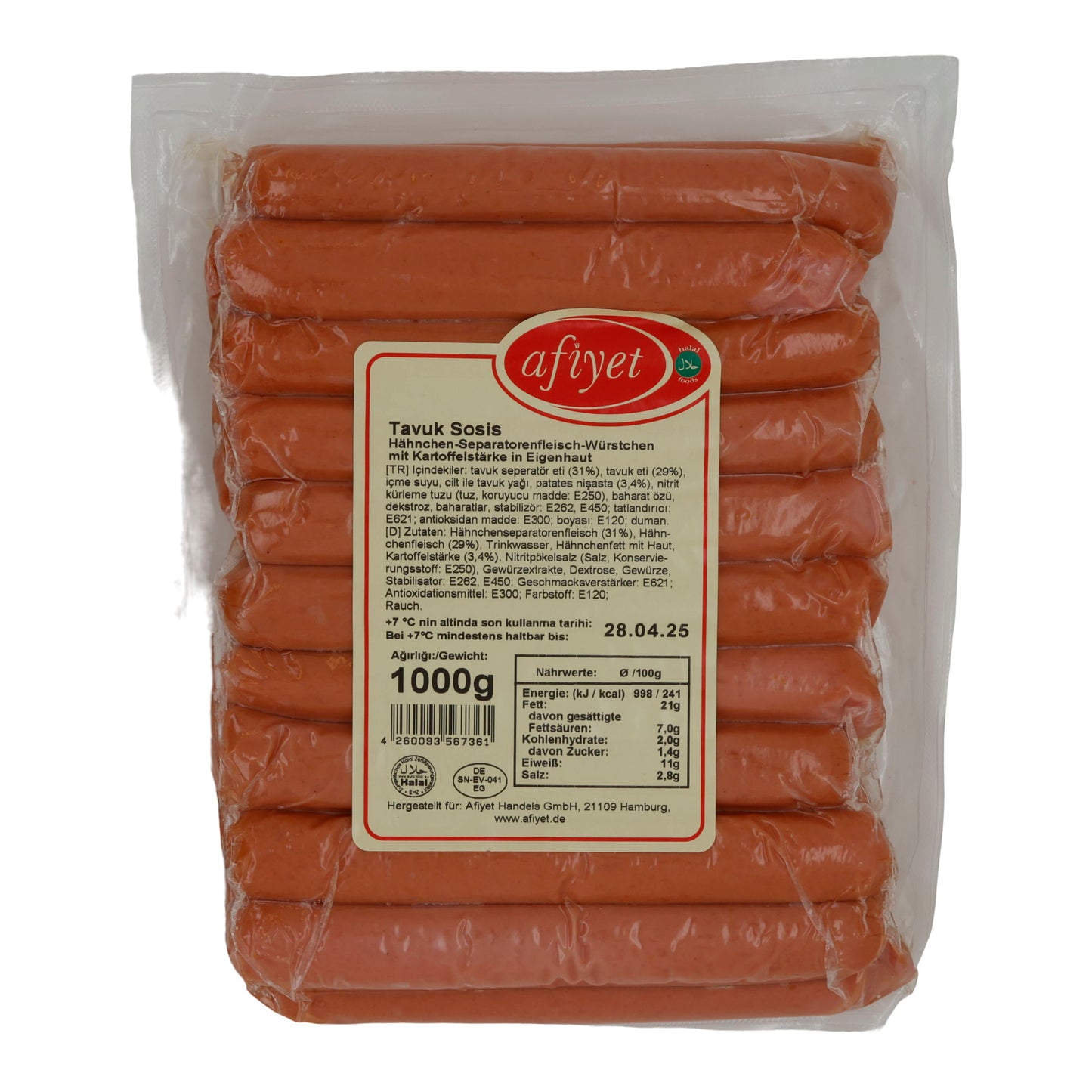 Würstchen Afiyet Tavuk Sosis | Würzige Hähnchen-Würstchen | Für Grill & Pfanne | 1 kg