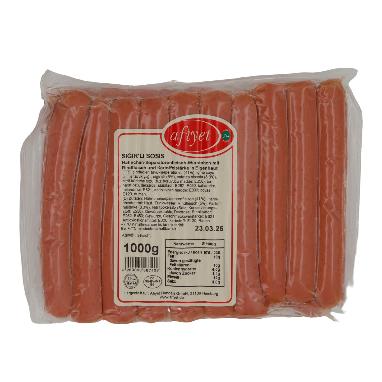 Würstchen Afiyet Sığır’lı Sosis | Hähnchen-Rind-Würstchen | Für Grill & Pfanne | 1 kg