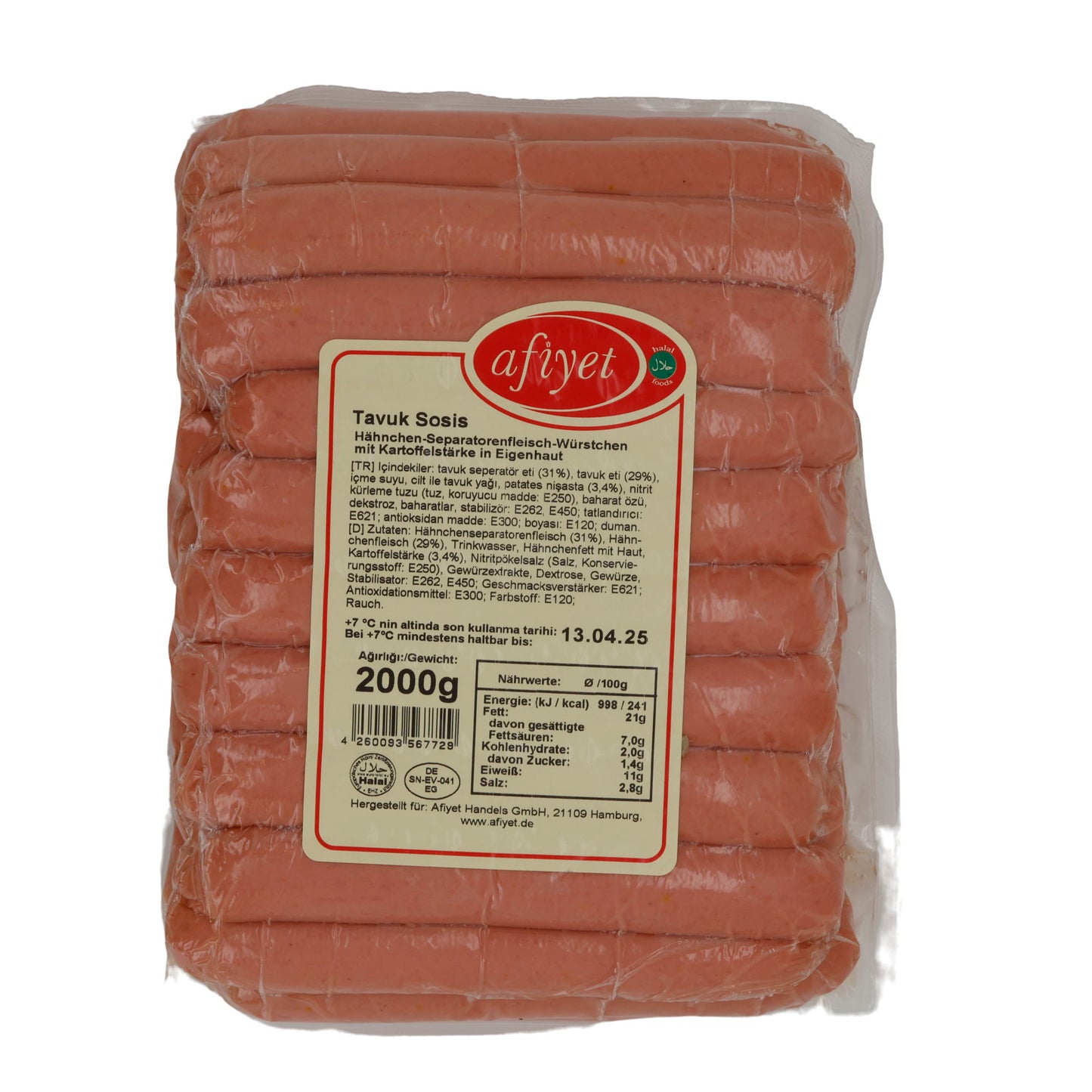 Würstchen Afiyet Tavuk Sosis | Würzig | Hähnchen-Würstchen für Grill & Pfanne | 2 kg