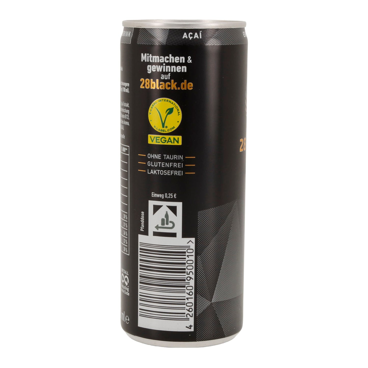 28 BLACK Energy Drink | Açaí-Geschmack | vegan & ohne Taurin | 250 ml